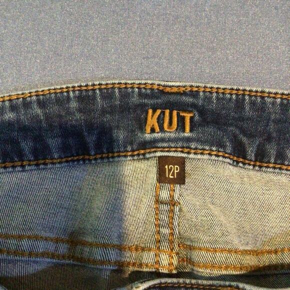 KUT from the Kloth Dark Wash Distressed Straight Leg Jeans Size 12 Petite - Picture 4 of 6
